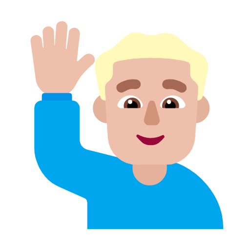 Microsoft design of the man raising hand: medium-light skin tone emoji verson:Windows-11-23H2