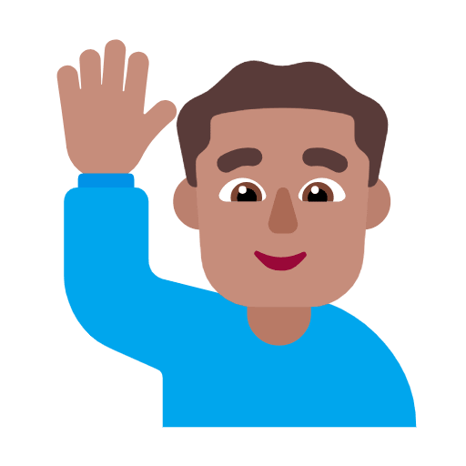 Microsoft design of the man raising hand: medium skin tone emoji verson:Windows-11-23H2