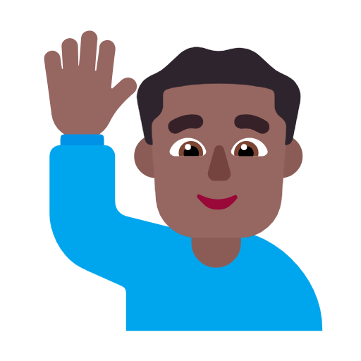 Microsoft design of the man raising hand: medium-dark skin tone emoji verson:Windows-11-23H2