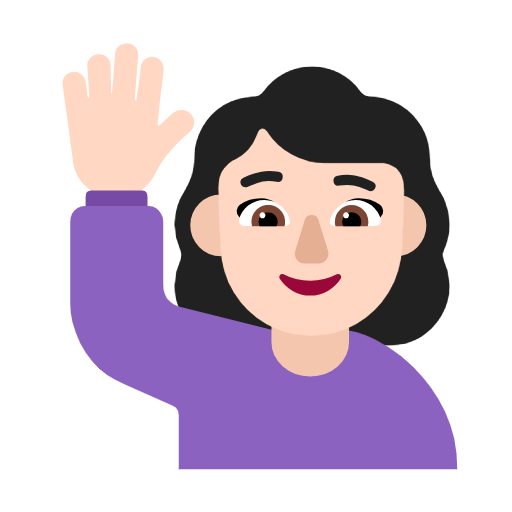 Microsoft design of the woman raising hand: light skin tone emoji verson:Windows-11-23H2