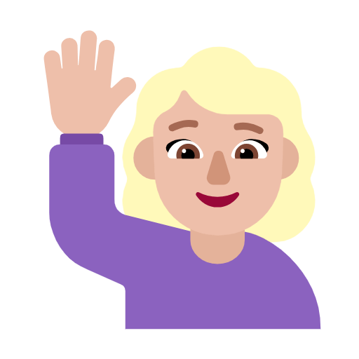 Microsoft design of the woman raising hand: medium-light skin tone emoji verson:Windows-11-23H2