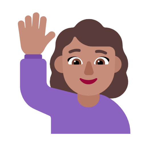 Microsoft design of the woman raising hand: medium skin tone emoji verson:Windows-11-23H2