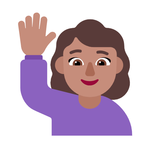 Microsoft design of the woman raising hand: medium skin tone emoji verson:Windows-11-23H2