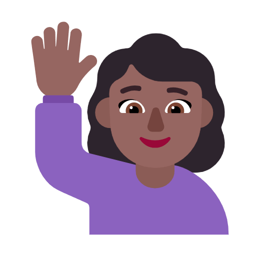 Microsoft design of the woman raising hand: medium-dark skin tone emoji verson:Windows-11-23H2