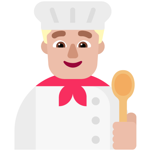 Microsoft design of the man cook: medium-light skin tone emoji verson:Windows-11-22H2