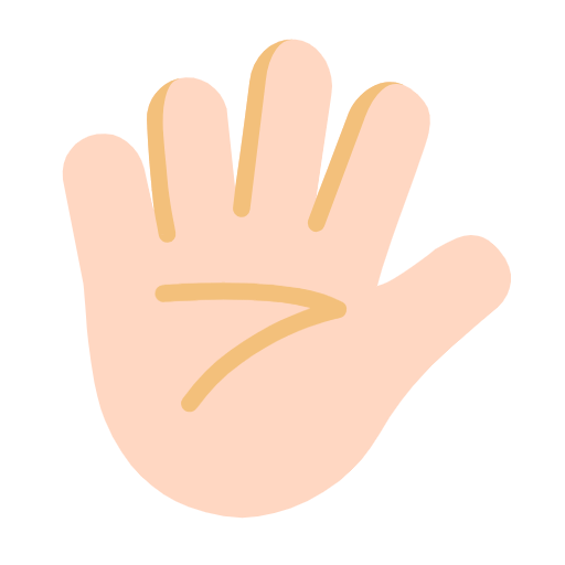 Microsoft design of the hand with fingers splayed: light skin tone emoji verson:Windows-11-23H2