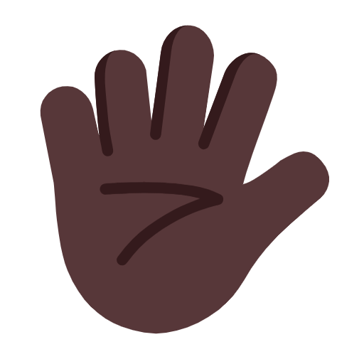 Microsoft design of the hand with fingers splayed: dark skin tone emoji verson:Windows-11-23H2