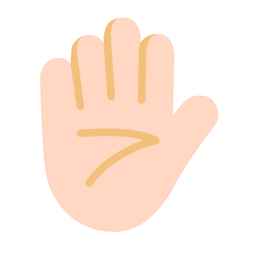 Microsoft design of the raised hand: light skin tone emoji verson:Windows-11-23H2