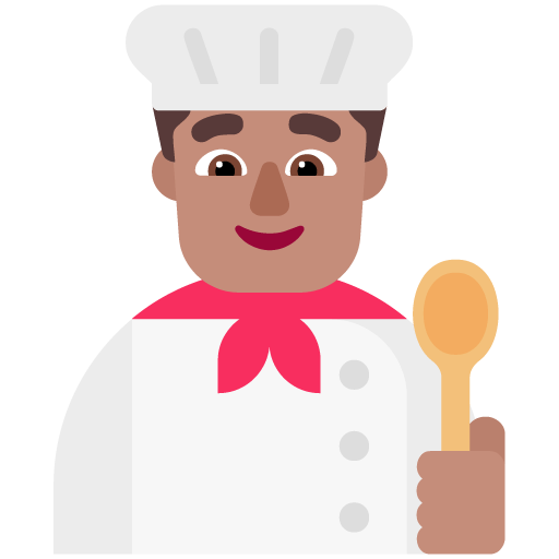 Microsoft design of the man cook: medium skin tone emoji verson:Windows-11-22H2