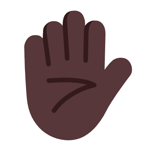 Microsoft design of the raised hand: dark skin tone emoji verson:Windows-11-23H2