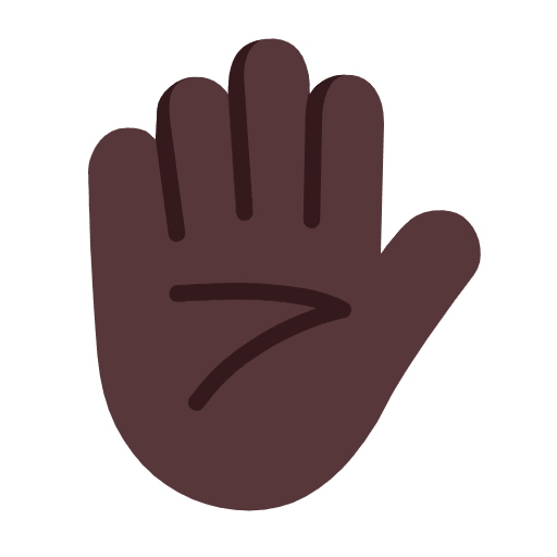 Microsoft design of the raised hand: dark skin tone emoji verson:Windows-11-23H2