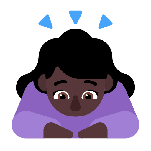 Microsoft design of the woman bowing: dark skin tone emoji verson:Windows-11-23H2
