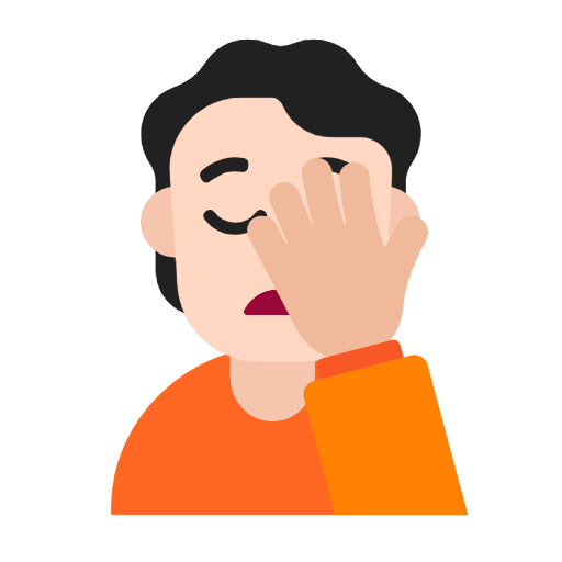 Microsoft design of the person facepalming: light skin tone emoji verson:Windows-11-23H2