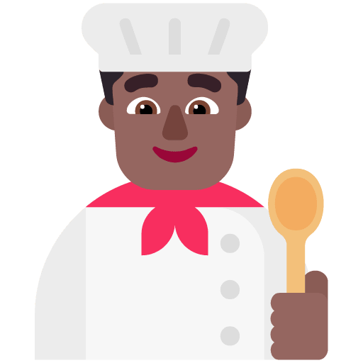 Microsoft design of the man cook: medium-dark skin tone emoji verson:Windows-11-22H2