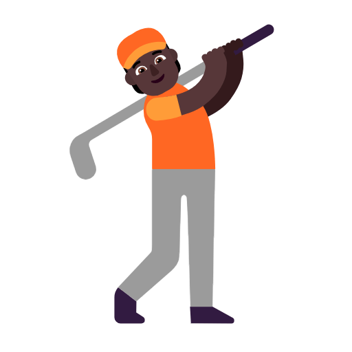 Microsoft design of the person golfing: dark skin tone emoji verson:Windows-11-23H2