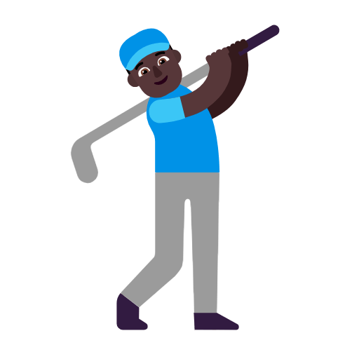 Microsoft design of the man golfing: dark skin tone emoji verson:Windows-11-23H2