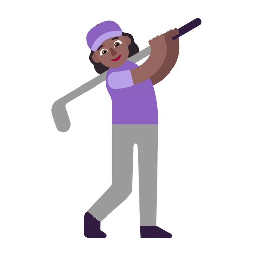 Microsoft design of the woman golfing: medium-dark skin tone emoji verson:Windows-11-23H2