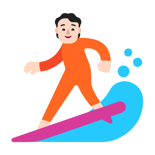 Microsoft design of the person surfing: light skin tone emoji verson:Windows-11-23H2