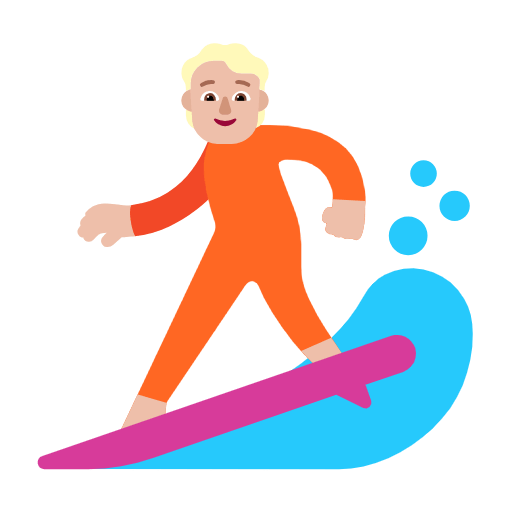 Microsoft design of the person surfing: medium-light skin tone emoji verson:Windows-11-23H2