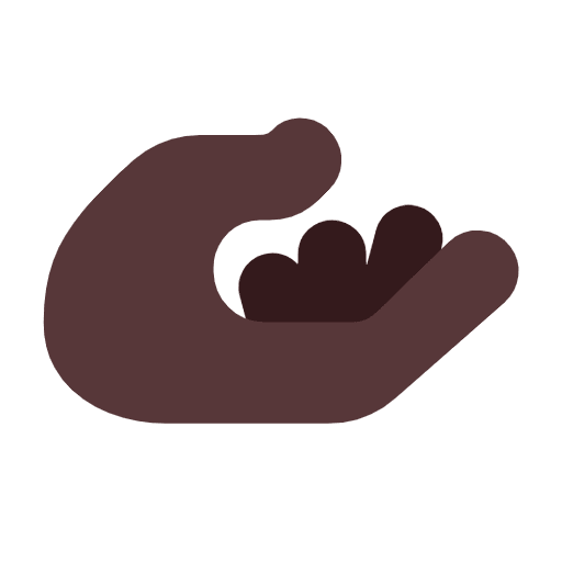 Microsoft design of the palm up hand: dark skin tone emoji verson:Windows-11-23H2