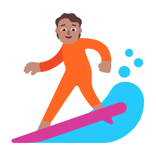 Microsoft design of the person surfing: medium skin tone emoji verson:Windows-11-23H2
