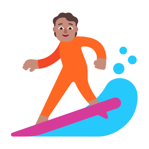 Microsoft design of the person surfing: medium skin tone emoji verson:Windows-11-23H2