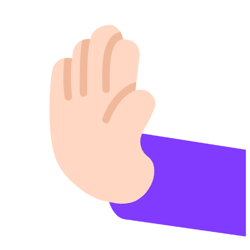 Microsoft design of the leftwards pushing hand: light skin tone emoji verson:Windows-11-23H2