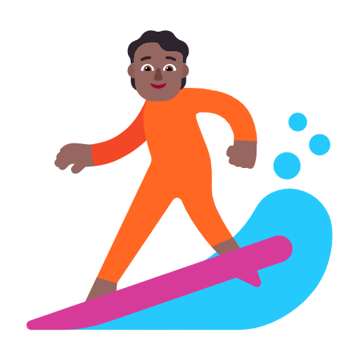 Microsoft design of the person surfing: medium-dark skin tone emoji verson:Windows-11-23H2