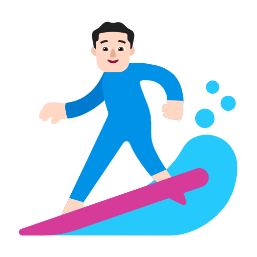 Microsoft design of the man surfing: light skin tone emoji verson:Windows-11-23H2