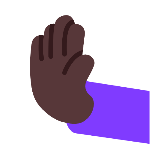Microsoft design of the leftwards pushing hand: dark skin tone emoji verson:Windows-11-23H2