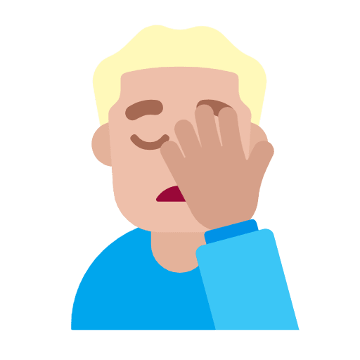Microsoft design of the man facepalming: medium-light skin tone emoji verson:Windows-11-23H2