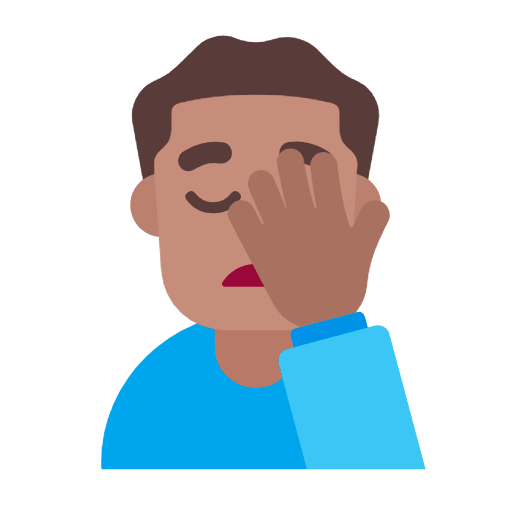 Microsoft design of the man facepalming: medium skin tone emoji verson:Windows-11-23H2