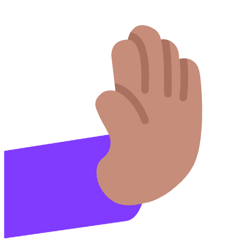 Microsoft design of the rightwards pushing hand: medium skin tone emoji verson:Windows-11-23H2