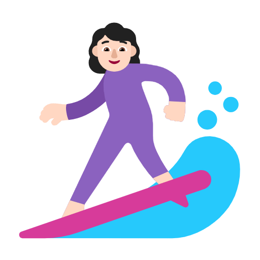 Microsoft design of the woman surfing: light skin tone emoji verson:Windows-11-23H2