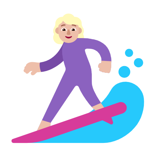 Microsoft design of the woman surfing: medium-light skin tone emoji verson:Windows-11-23H2
