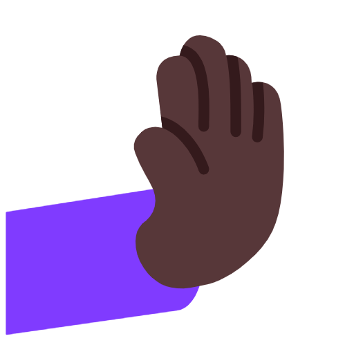 Microsoft design of the rightwards pushing hand: dark skin tone emoji verson:Windows-11-23H2