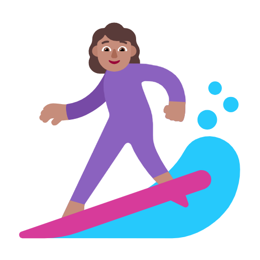 Microsoft design of the woman surfing: medium skin tone emoji verson:Windows-11-23H2