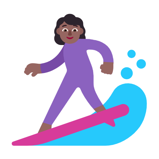 Microsoft design of the woman surfing: medium-dark skin tone emoji verson:Windows-11-23H2