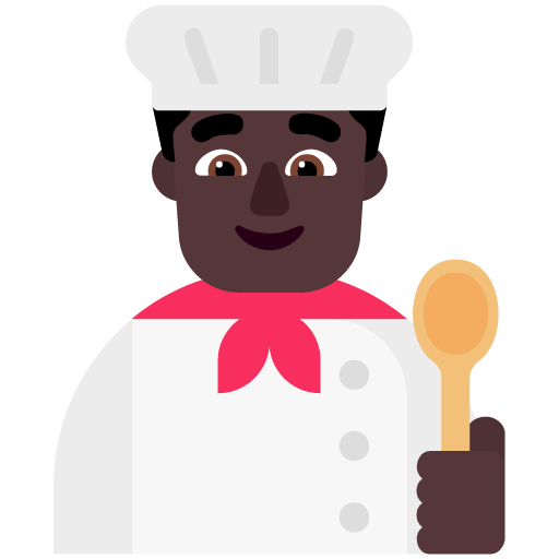 Microsoft design of the man cook: dark skin tone emoji verson:Windows-11-22H2