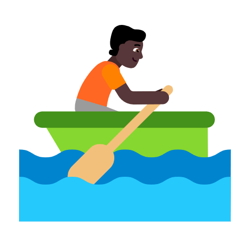 Microsoft design of the person rowing boat: dark skin tone emoji verson:Windows-11-23H2