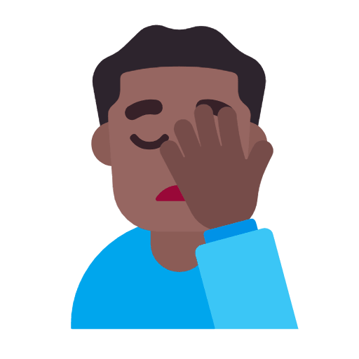 Microsoft design of the man facepalming: medium-dark skin tone emoji verson:Windows-11-23H2