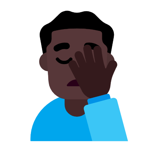 Microsoft design of the man facepalming: dark skin tone emoji verson:Windows-11-23H2