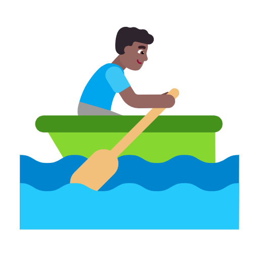 Microsoft design of the man rowing boat: medium-dark skin tone emoji verson:Windows-11-23H2