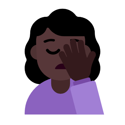 Microsoft design of the woman facepalming: dark skin tone emoji verson:Windows-11-23H2