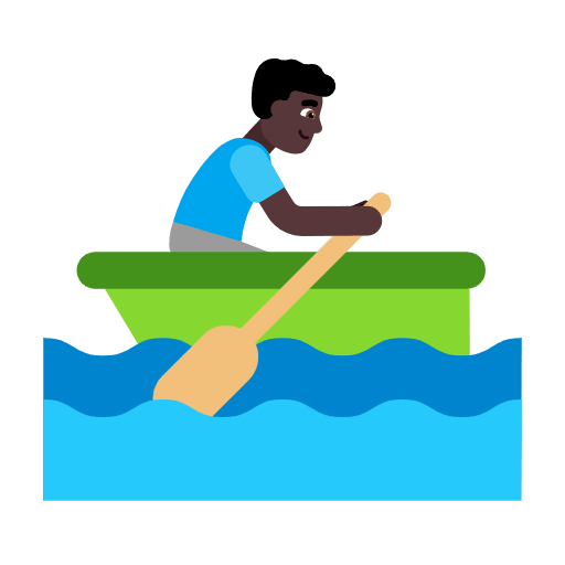 Microsoft design of the man rowing boat: dark skin tone emoji verson:Windows-11-23H2