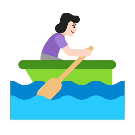 Microsoft design of the woman rowing boat: light skin tone emoji verson:Windows-11-23H2