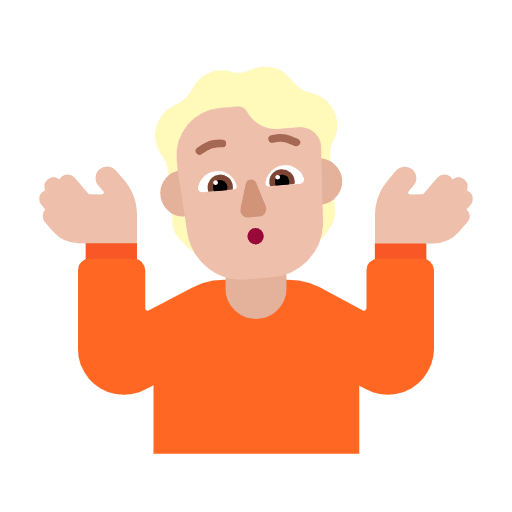 Microsoft design of the person shrugging: medium-light skin tone emoji verson:Windows-11-23H2