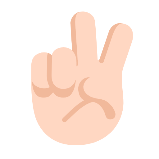 Microsoft design of the victory hand: light skin tone emoji verson:Windows-11-23H2