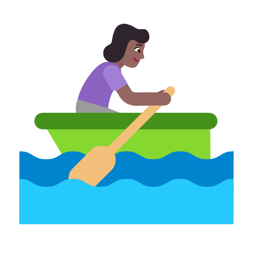 Microsoft design of the woman rowing boat: medium-dark skin tone emoji verson:Windows-11-23H2