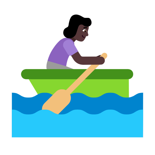 Microsoft design of the woman rowing boat: dark skin tone emoji verson:Windows-11-23H2